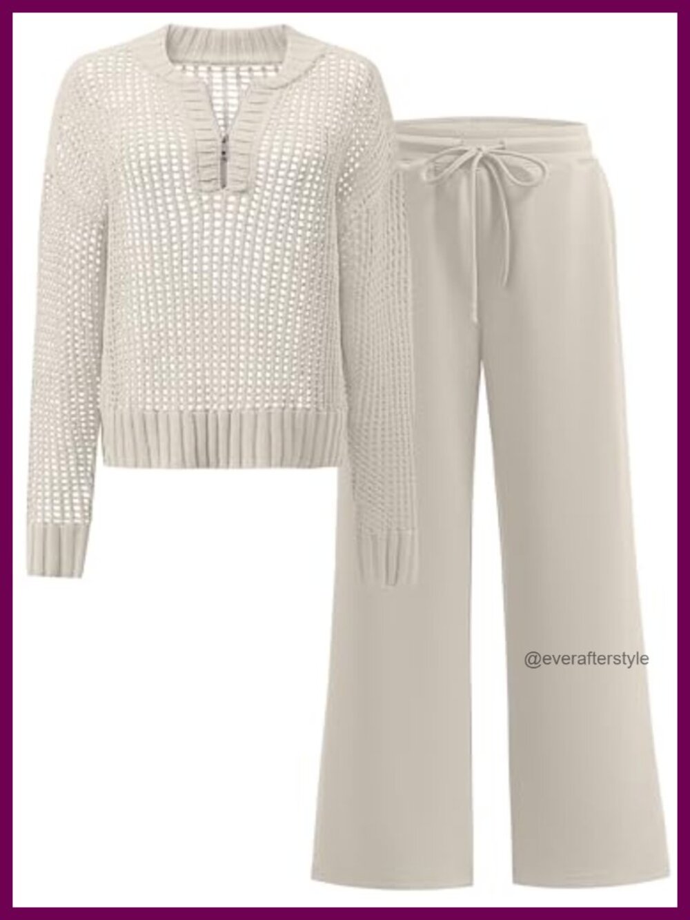 Two Piece Lounge Travel Set Knit Sweater Top Stretchy Pants